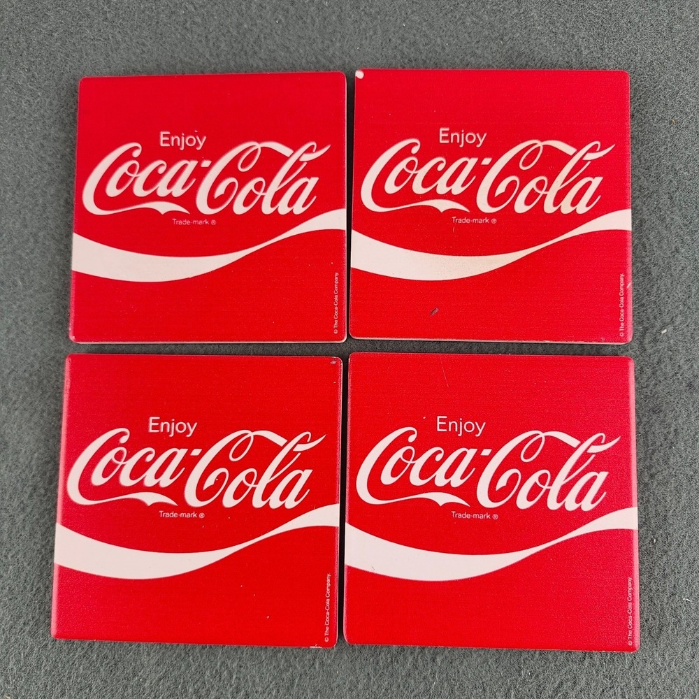VINTAGE COCA COLA COKE COASTERS SET‎ OF 4 CERAMIC W/ CORK BACK 4" square